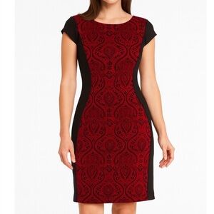 AA Studio wine red and black body con cap sleeve mini dress SZ 8

V 29